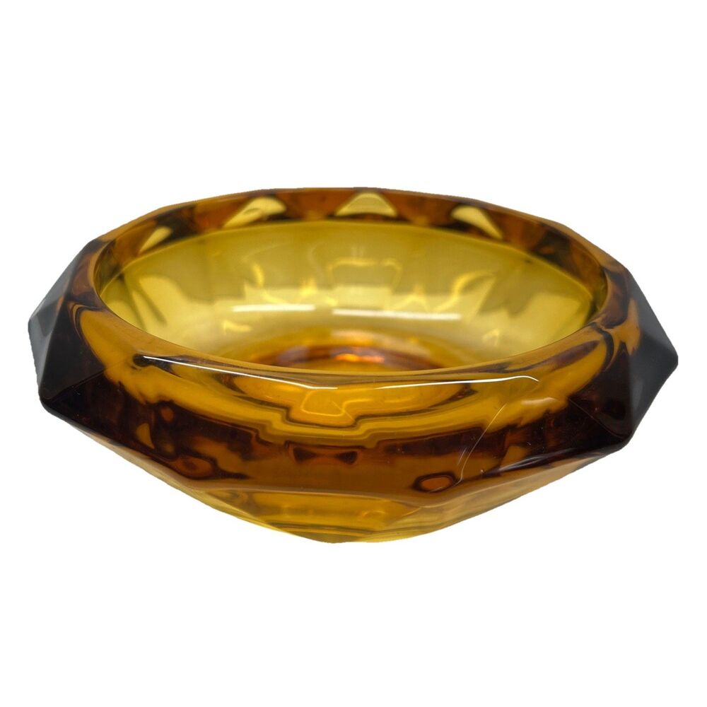 Vintage MCM Viking Diamond‎ Point Amber Glass Candy Dish - Centerpiece - VGC